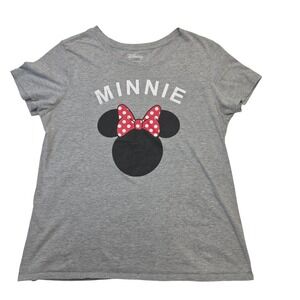 Disney Minnie Mouse Gray Graphic‎ T-Shirt Womens Large Family Fun Tee